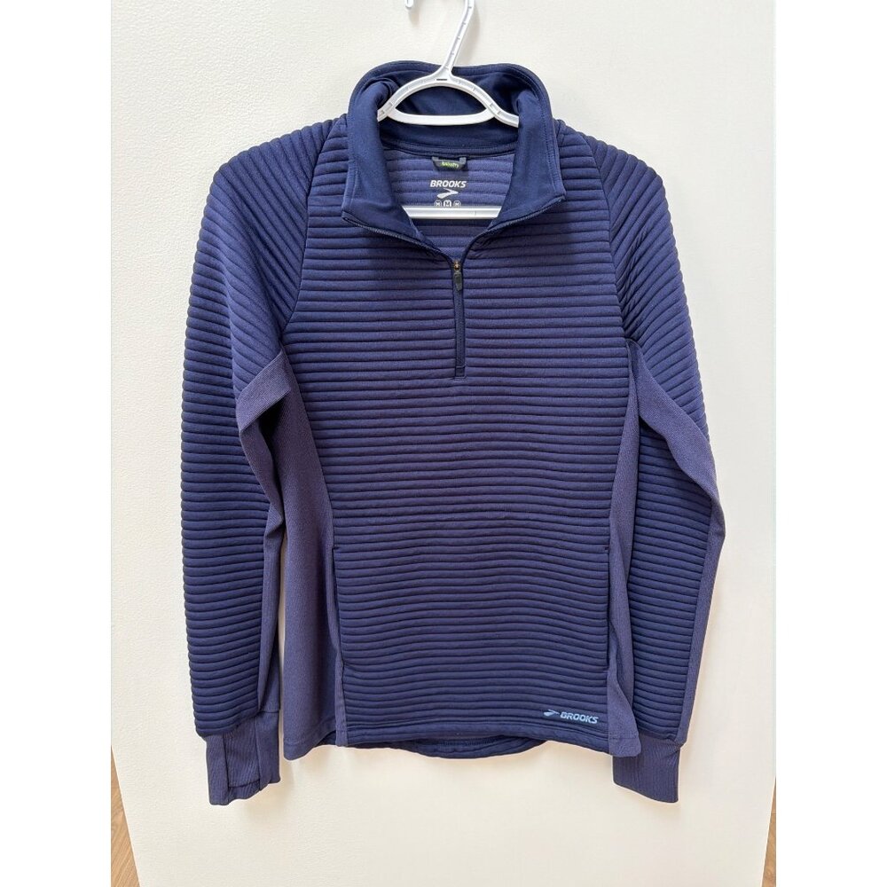Brooks Womens Navy Half-Zip Ribbed Pullover Sweater M